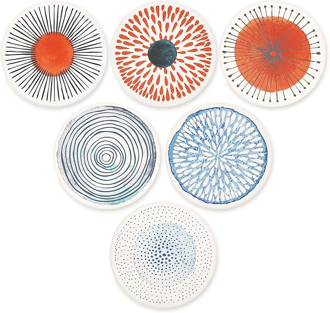 AD Set of 6 Coasters for Drinks Absorbing Round Ceramic Stone Coaster with Cork Base Tabletop Protection Mat for Mugs and Cups,Office,Kitchen (Colorful with Rose Gold Holder)