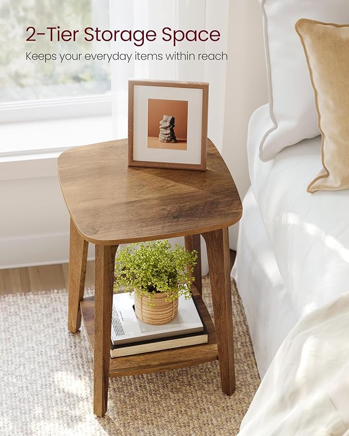VASAGLE Side Table, Small Square End Table with Lower Shelf, Nightstand for Small Spaces, Living Room, Bedroom, Honey Brown ULET236K01