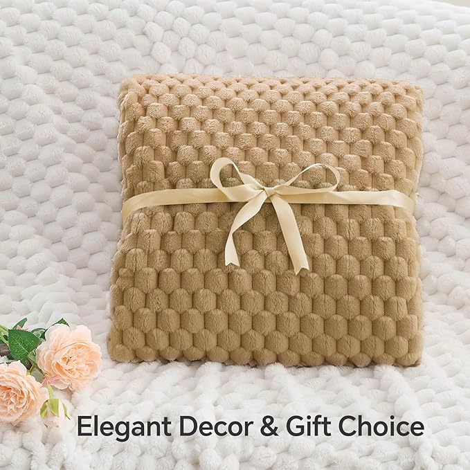 BEDELITE Fleece Blanket - 3D Jacquard Decorative Camel Throw Blankets for Couch & Bed, Soft and Cozy Warm Plush Fluffy Blanket All Seasons Suitable, 50x60Inches