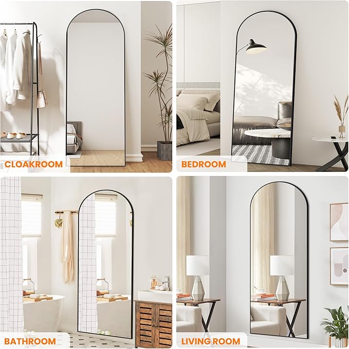 Arched Full Length Mirror, Black Standing, 70"x24" Full Body With Standing, Free Standing, Leaning Against Wall or Wall-Mounted, Large Floor for Bedroom Living Room Dressing Room