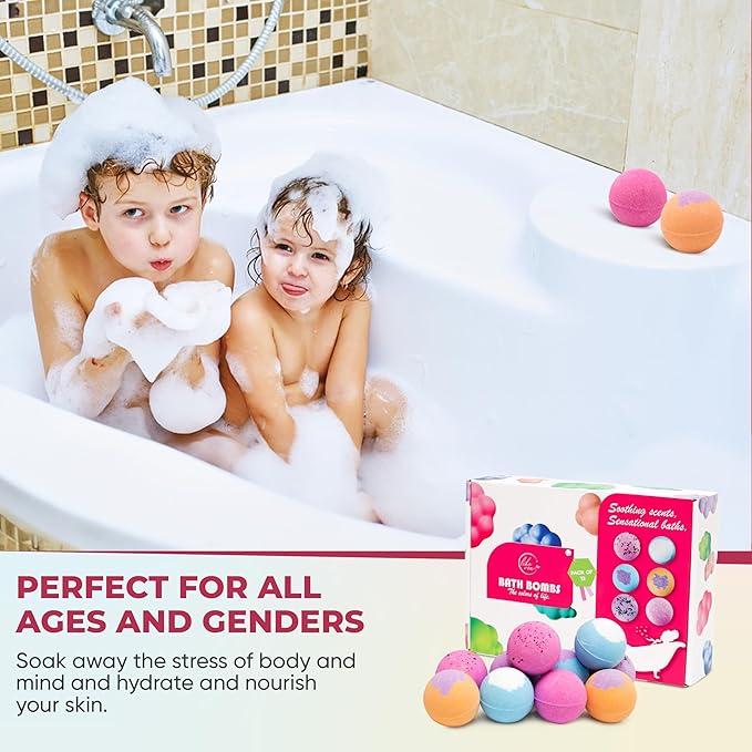 12 Extra Large Organic Bath Bombs for Women Men - Shea Butter & Essential Oil Infused, Moisturizing, Scented, Shower Lush Bathbombs kit for Girls, Bath Balls - Bath tub Accessories for Women