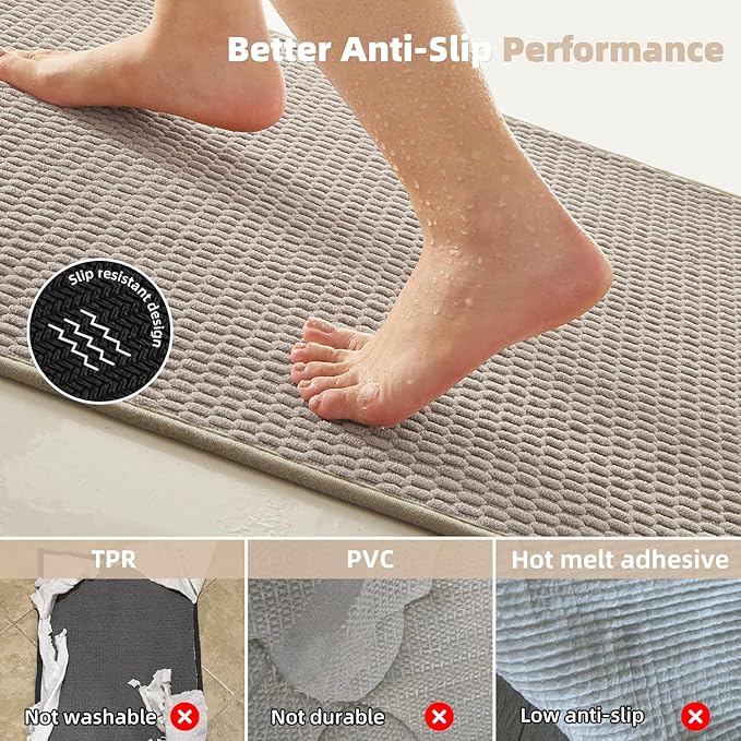 Bathroom Runner Rugs, Long Bath Mat Runner Washable Thin Quick Dry Low Pile Bathroom Runner Rugs Non Slip, Beige 24"x70"