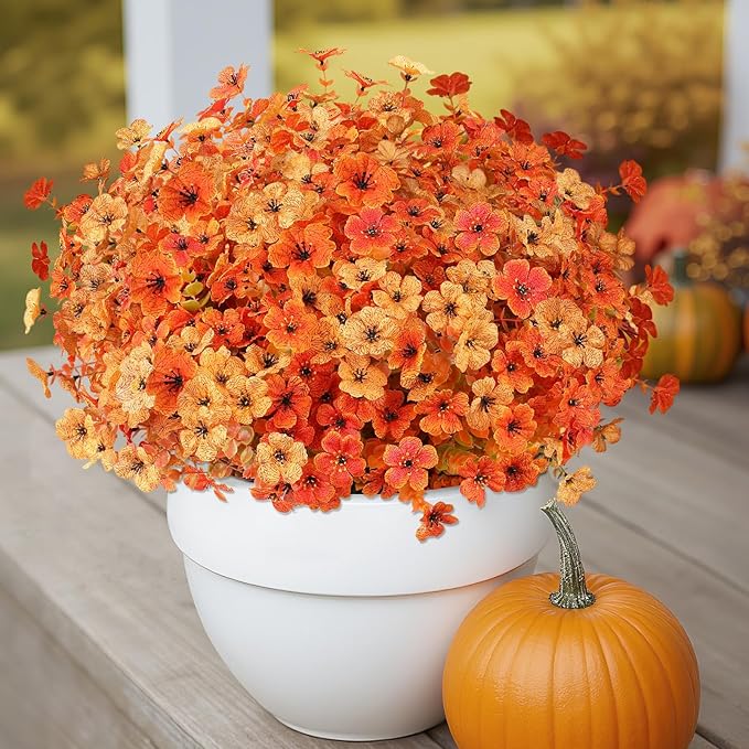 AmyHomie 16 Bundles Artificial Fall Flowers for Outdoor Outside Fall Decoration UV Resistant Faux Flowers No Fade Fake Plastic Plants Garden Porch Window Box Decorating