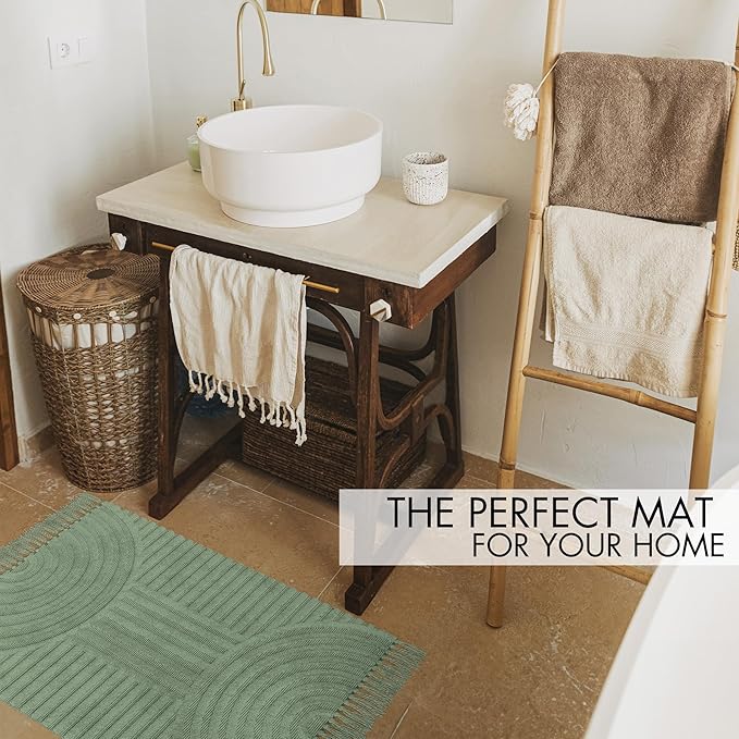 KIBAGA Beautiful Boho Rug with Tassels for Your Bathroom - Soft 2 x 3 ft. Cotton Rug Fits Perfectly Into Your Bath - Washable, Non-Slip Mat Ideal to Enhance Any Modern Home Decor, 24 x 36 inch