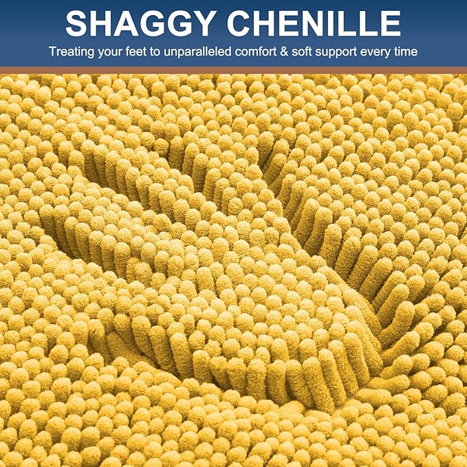 Smiry Luxury Chenille Bathroom Rugs 30x20, Extra Soft and Absorbent Shaggy Bath Mat, Machine Washable, Non-Slip Plush Carpet Runner for Tub, Shower, and Floor, Home Decor Accessories, Yellow