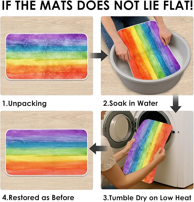 Britimes Bath Mat for Bathroom, Colorful Stripe Rainbow Washable Cover Floor Rug Carpets Floor Mat Bathroom Decorations 20x32 Inches for Kitchen Bedroom Indoor