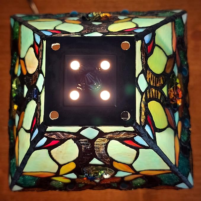 Tiffany Style Mini Accent Lamp 15" Tall Stained Glass Blue Green Vintage Antique Light Décor Living Room Bedroom Handmade Gift AM253TL08B Amora Lighting