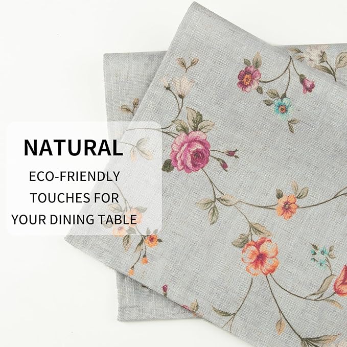 QIYI Boho Placemats Set of 4, 12x18 Inch Linen Fabric Floral Place Mats for Kitchen Dinning, Farmhouse Rustic Cloth Table Mats, Washable Placemat Party Table Décor, Vintage Pink Flowers