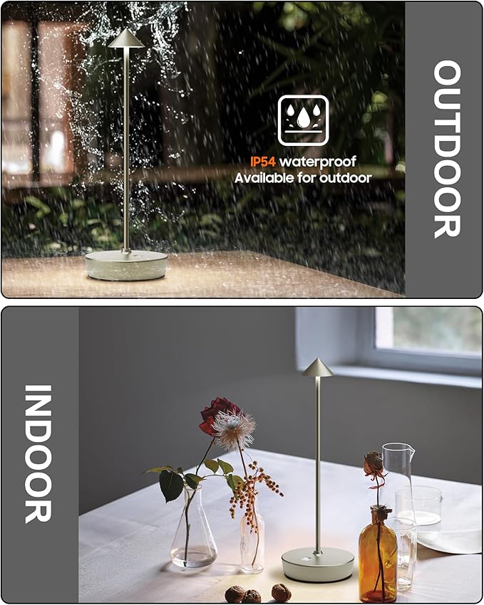 Cordless Table Lamps Rechargeable, 6000mAh Battery Operated LED Desk Lamp Outdoor Waterproof Portable Touch Dimmable Table Night Light for Patio Restaurant Dining Home Set of 2 Silver