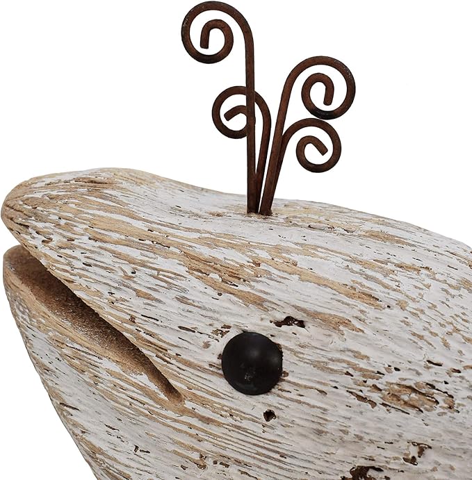 Linfevisi Wooden Whale Decor Tabletop Nautical Decor Solid Wood Whales Statue Sculpture Standing Coastal Decor Beach Figurines for House Sea Decor for Bathroom Ocean Theme Home Decor 4.72" H