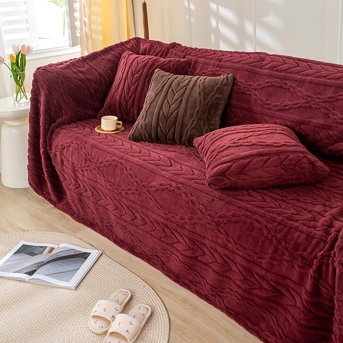 YUSOKI Sherpa Throw Blanket(Without Pillows)-3D Stylish Design Super Soft Cozy Warm Blanket Plush Fluffy Blankets for Teen Girls Women Couch Bed Sofa Chair Men Boys Gift(Burgundy Red,50"x65")