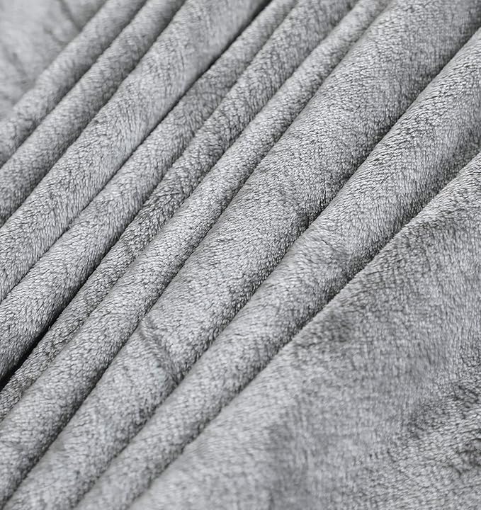 TASTHROW Large Flannel Fleece Throw Blanket, 50×70 Inch - Cozy Lightweight Thick Blanket - All Seasons Suitable for Women, Men and Kids (Two Pack, Light Grey)