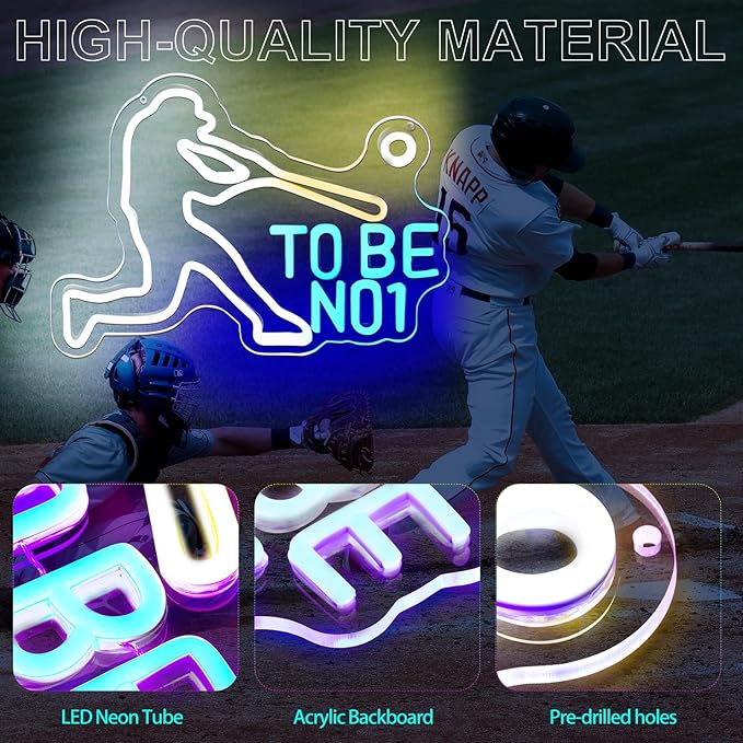 KHK Baseball Neon Led Sign for Bedroom Dimmable Baseball Neon Sign Sport Neon Signs USB Powered for BOY Bedroom,Club Bar,Man Cave,Birthday Party Home College Decor Holiday Gift.