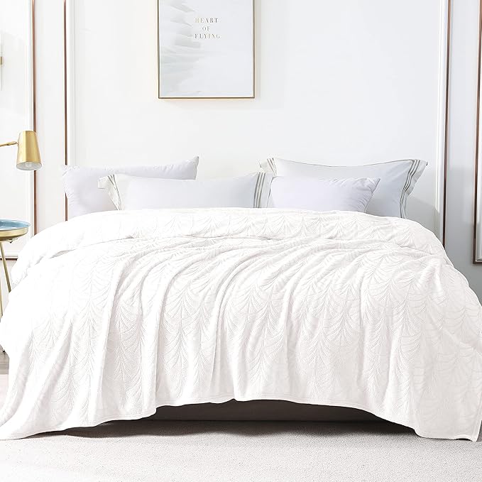 Whale Flotilla Flannel Fleece Twin Size Blanket for Bed, Soft Fluffy Velvet Bedspread Coverlet with Decorative Vintage Pattern for All Season, Warm and Lightweight, 90x66 Inch, White