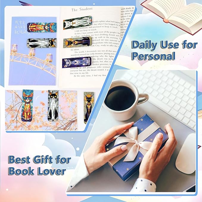 Magnetic Bookmarks 5 Pcs Art Cat Magnetic Book Markers Page Clip for Adult Kids Unique Cat Book Markers for Students Teachers School Home Office Reading Book Lovers