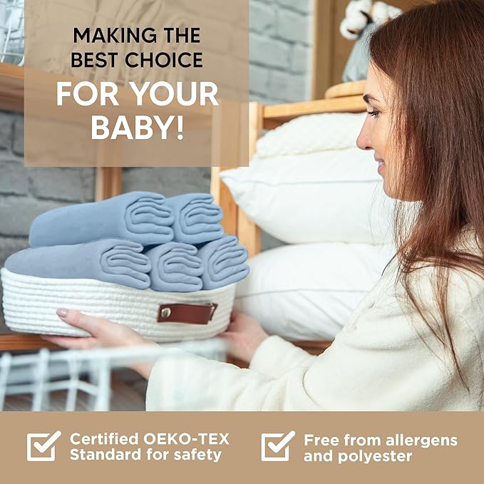 Bassinet Fitted Sheets - Compatible with Amke, Ronbei, Pamobabe, and Nordmiex | 100% Organic Jersey Cotton - Light Blue + Dark Blue | 32x19 (2 Pack)