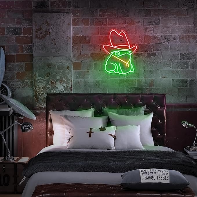 Kavaas Frog Neon Sign 12.6“ x 9.8”, Frog with Cowboy Hat LED Sign for Wall Decor | Cowboy Neon Signs for Man Cave, Gameroom, Bedroom, Bar - Best Gifts for Rodeo Enthusiast, Birthday, Christmas