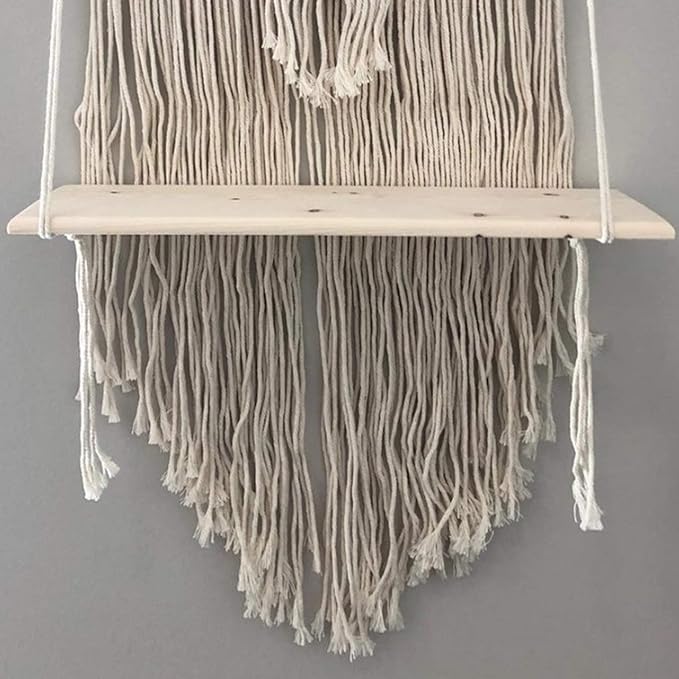 NORAS's ACCENT Macrame Wall Hanging Shelf - Boho Indoor Outdoor Hanging Shelves Organizer for Wall Decor - Decorative Bohemian Wall floating Storage Shelf for Plants, Handmade Cotton Rope Pine Wood