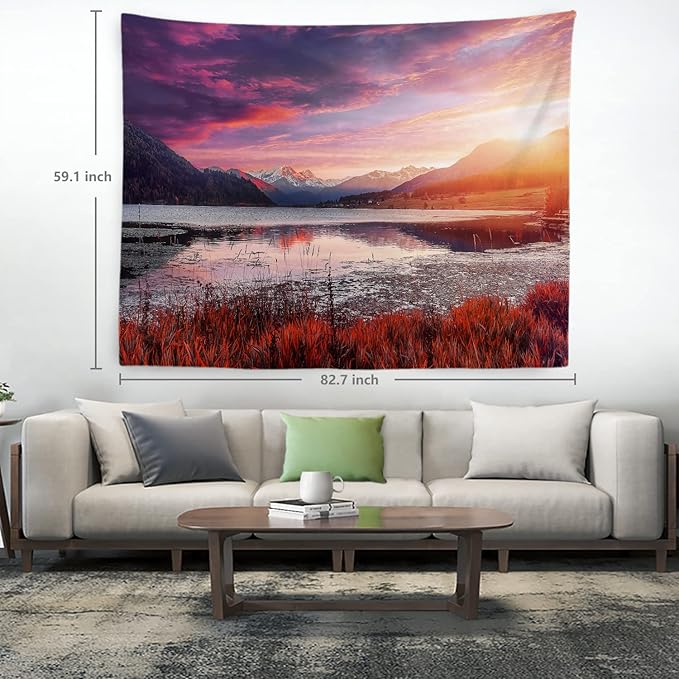 BaoNews Rose Madder Natural Redwood Trees Tapestry,Landscape Lake Large Wall Hanging Polyester Tablecloths Tapestry Bedroom Room Living Room Dorm 59.1 x 82.7 Inches