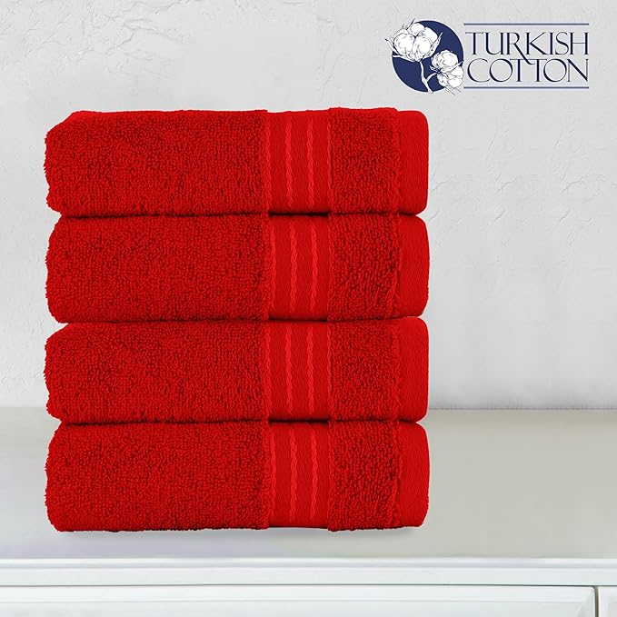 Elegant Comfort Premium Turkish Cotton 4 Pack Hand Towel Set - 16 x 28 inch, Luxurious Hotel Spa Quality 100% Turkish Cotton 4PC Hand Towel Set - Highly Absorbent - Soft Bathroom Towels, Red