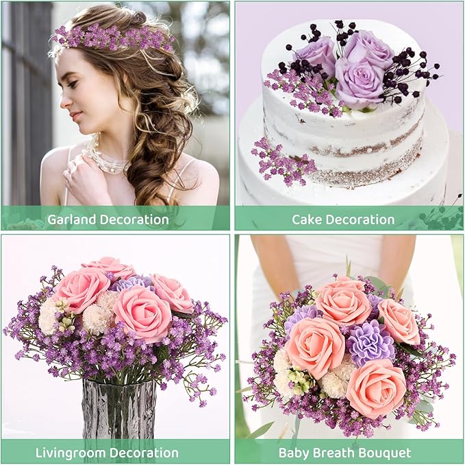 N&T NIETING Babys Breath Artificial Flowers Bulk, 10Pcs Fake Gypsophila Bouquet Flowers Real Touch Faux Babies Breath Arrangement for Wedding Floral Party Home Centerpieces Vase Decoration, Purple