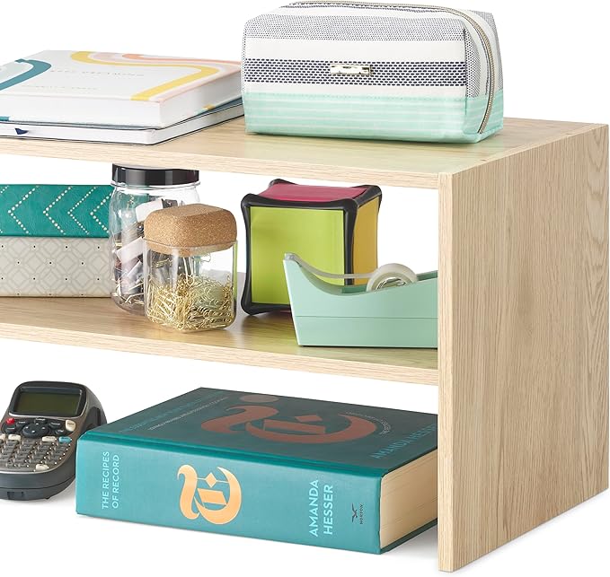 Whitmor Wood Stackable 2-Shelf Shoe Rack, White Oak, 24 inches
