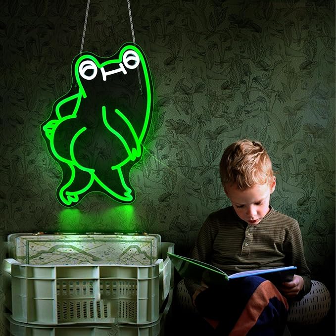 Funny Frog Neon Sign for Wall Decor Led Neon Signs Light Bar Decor Up Sign Room Decor Neon Lights Sign Frog Decor USB Powered for Man Cave Decor Frog Lamp