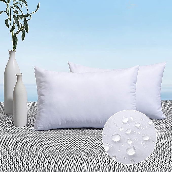 MIULEE Pack of 2 14x20 Outdoor Pillow Inserts, Outdoor Throw Pillows Water-Resistant Decorative Premium Lumbar Pillow Stuffer Sham for Porch Swing Couch Sofa Cushion Patio Furniture