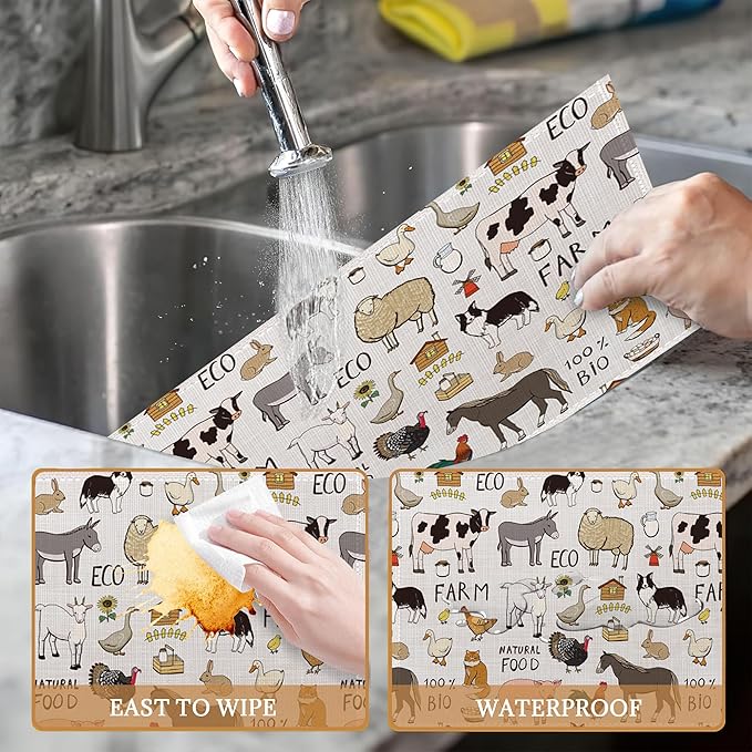 Farm Animals Cow Pig Placemats Set of 6 Place Mats for Kitchen Table Washable Farmhouse Linen Table Mats Dining Decoration 12x18 Inch