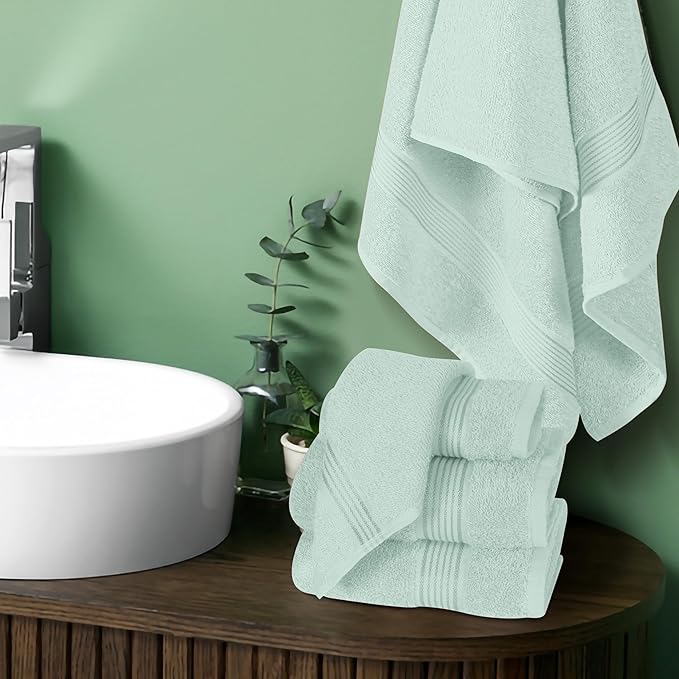Belizzi Home Ultra Soft 6 Pack Cotton Towel Set, Contains 2 Bath Towels 28x55 inch, 2 Hand Towels 16x24 inch & 2 Wash Coths 12x12 inch, Ideal Everyday use, Compact & Lightweight - Sea Green