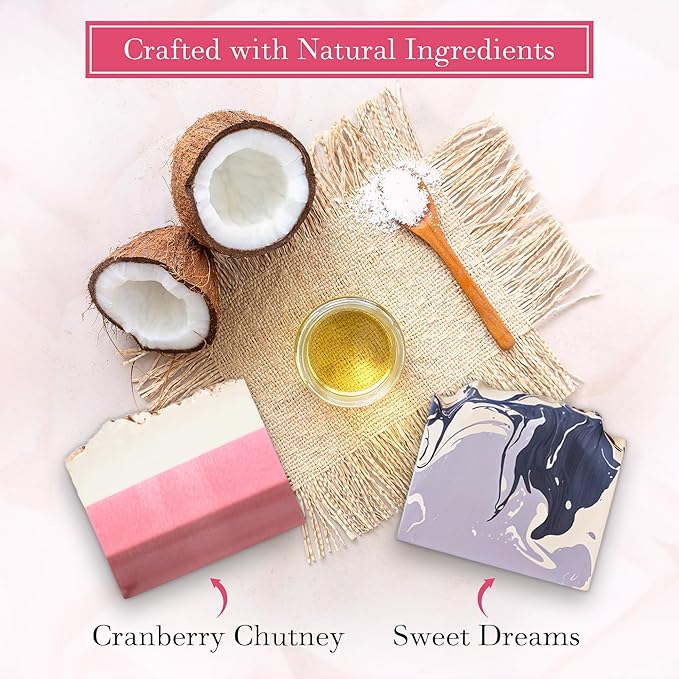 FinchBerry - 2 Bar Soap Set - Sweet Dreams & Cranberry Chutney - Moisturizing Hand & Body Soap with Shea Butter & Coconut Oil - Softens & Hydrates Dry Skin - Handmade, Organic Ingredients - 9 Oz