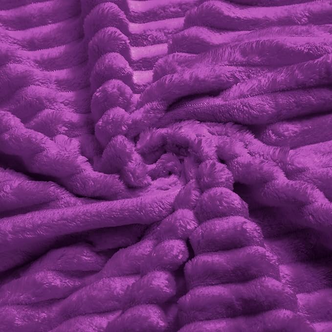 Vessia Flannel Fleece Throw Blanket for Couch,Sofa,Bed, 300GSM Striped Purple Blanket for Adults and Kids, Super Soft Warm Cozy Lightweight Ribbed Throw for All-Season