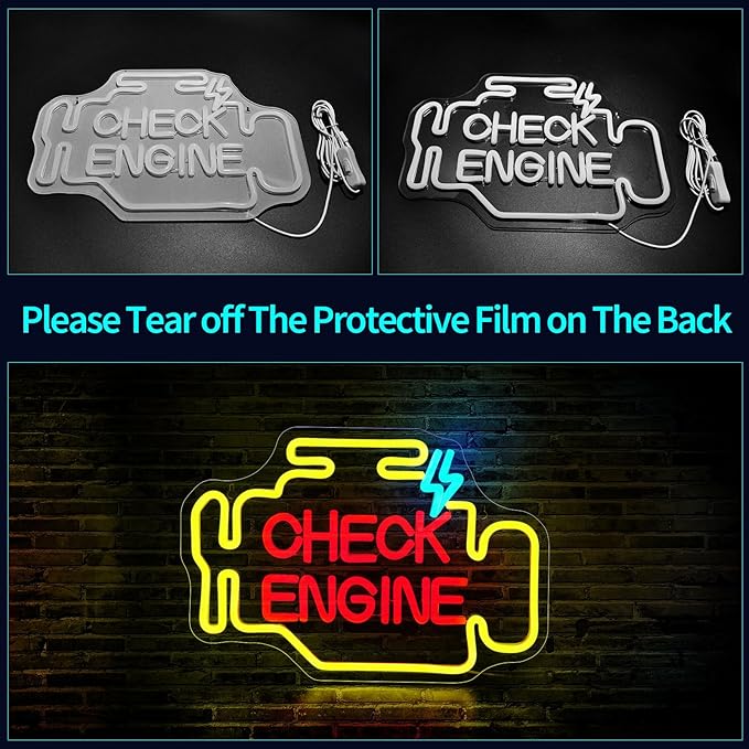 Check Engine Neon Sign Led Neon Signs for Wall Decor Yellow Light Up Sign Preppy Girls Room Decor USB Powered