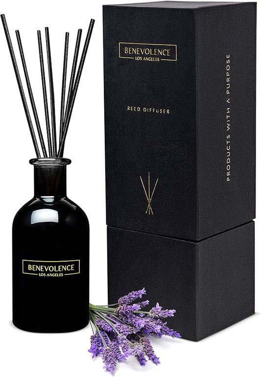 Benevolence LA Reed Diffusers for Home, Lavender & Eucalyptus Relaxing Fragrance | Aromatherapy Reed Diffuser Sticks with Gift Box, Scented Sticks for Bathroom | Home Decor