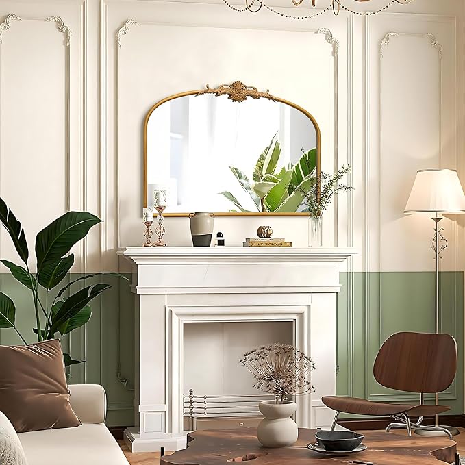 Vintage Baroque Gold Mirror: 32"x24" Arched Antique Wall Mounted Mirror - Traditional Ornate Metal Frame - Home Decor for Entryway/Fireplace/Living Room/Hallway/Bathroom