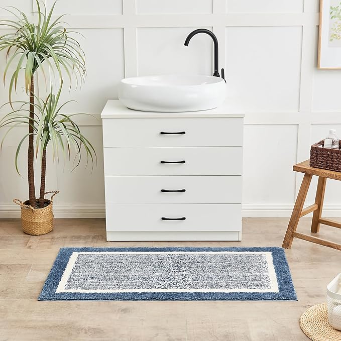 CozeCube Bath mats for Bathroom Non Slip, Plush Shaggy Bath Rugs for Bathroom Washable, Extra Soft and Absorbent Microfiber Bath Rugs, Dark Blue, 59" x 24"