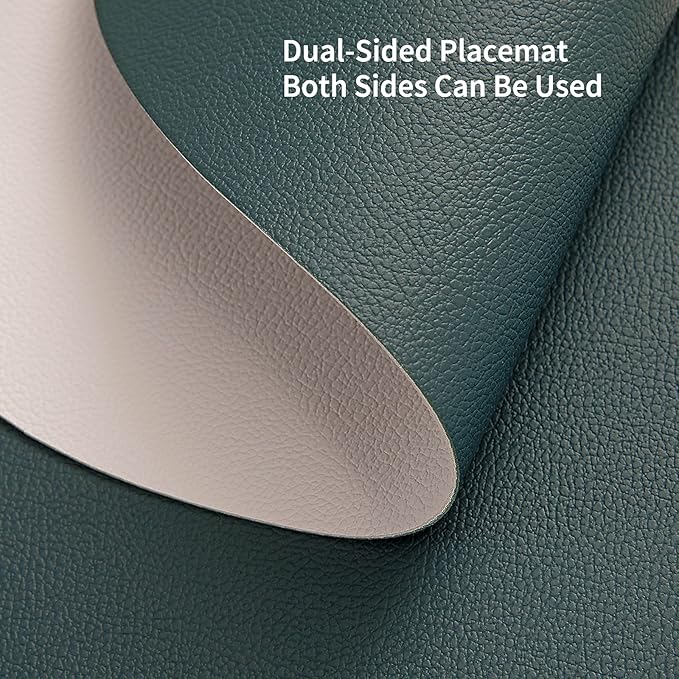 Myir JUN Placemats, Dual-Sided Placemats Waterproof Faux Leather Placemats Set of 4 Place Mats and Coasters Non-Slip Washable Table Mats for Dining Table (Beige Green, Set of 4)