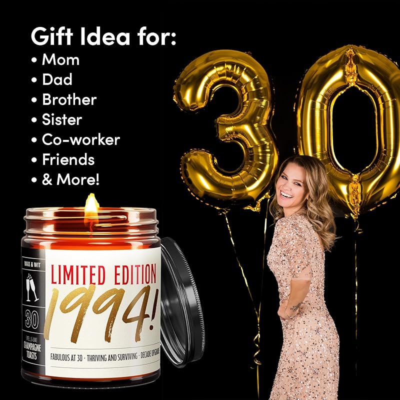 Wax & Wit 30th Birthday Gifts for Women, Birthday Candles - Scented with Champagne Bubbles - 30 Year Old Gift Ideas – 9oz, Soy Wax, 50 Hour Burn, Premium Candle