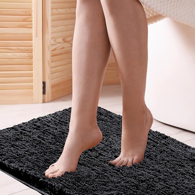 CozeCube Black Bath mats 36" x 24", Non Slip Shaggy Bathroom Rug, Ultra Soft Machine Washable Plush Pile Rugs, Fluffy Microfiber for Bedroom