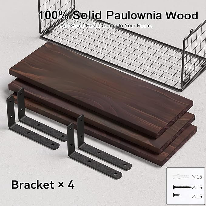 Towel Racks for Bathroom Wall Mounted,3PCS Floating Shelves with Storage Basket, Bathroom Organizers, Wall Mounted Rustic Wood Shelves for Bedroom, Living Room, Kitchen(Dark Brown)