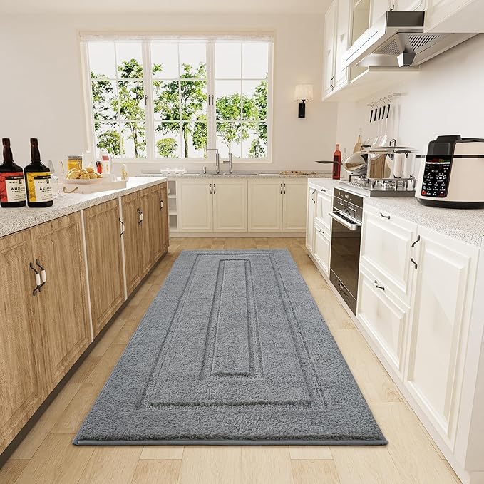 HOMORE Bathroom Runner Rugs 24x70 Non Slip Washable Long Bathroom Rug, Grey Absorbent Bath Rug Runner with TPR Backing, Soft and Thick Bath Mat for Shower Floor