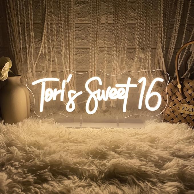 Custom Name Sweet 16 Neon Sign Sweet 16 Neon Light USB Powered with Dimmer Switch Neon Lights for Girls Room Home Art Wall Decor 16th Birthday Party Window Living Room Decor Birthday Gift for Kids