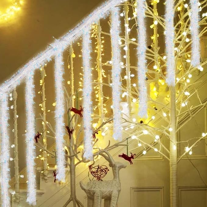 26.2 Feet Iridescent White Holiday Tinsel Garland for Christmas, Birthday, Weddings, Party Decorations, Xmas Foil Tinsel Garland for All-Season Home Indoor Outdoor Party Supplies(Iridescent White)