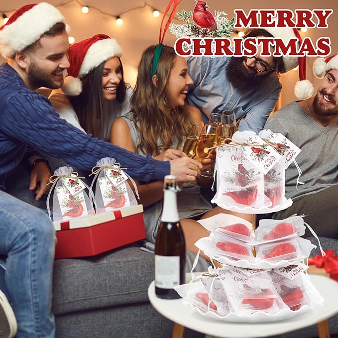 24 Sets Christmas Party Favors Soy Wax Candles with Organza Bag and Cards Bulk Portable Candle Party Favors Christmas Gifts for Guest Celebration Xmas Supplies Decor (Cardinal Bird)