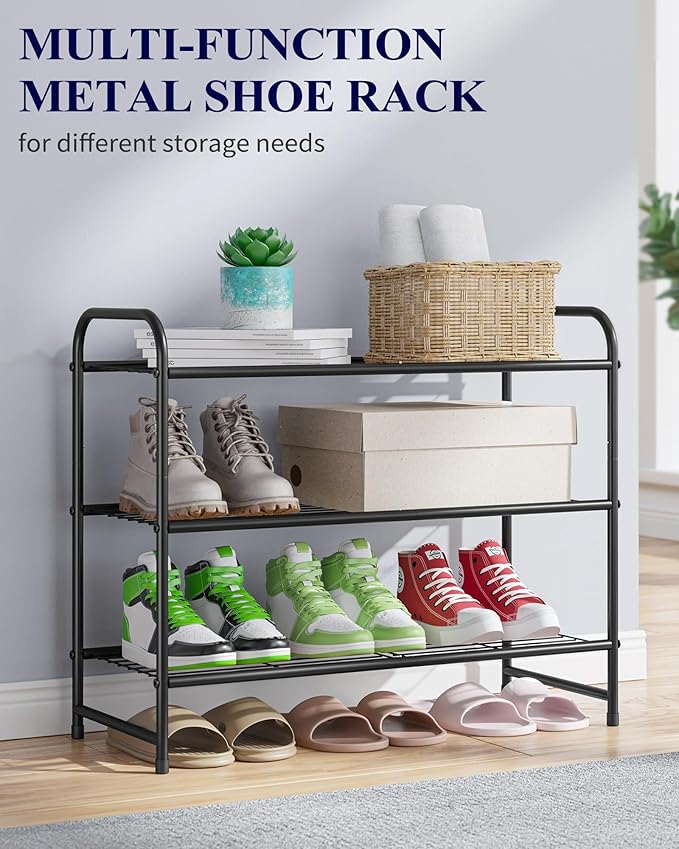 Kitsure Shoe Rack - Stainless Steel Shoe Organizer, Sturdy Shoe Rack for Closet and Front Door Entrance, Free Standing Shoe Shelf, Closet Organizers and Storage, Black