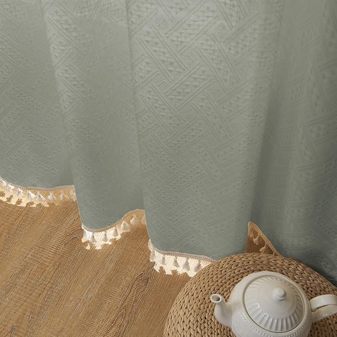 Joydeco Custom Boho Curtains - 1 Panel, Super Soft Light Filtering Country Rustic Semi Sheer Curtains for Bedroom & Living Room, Greyish Green