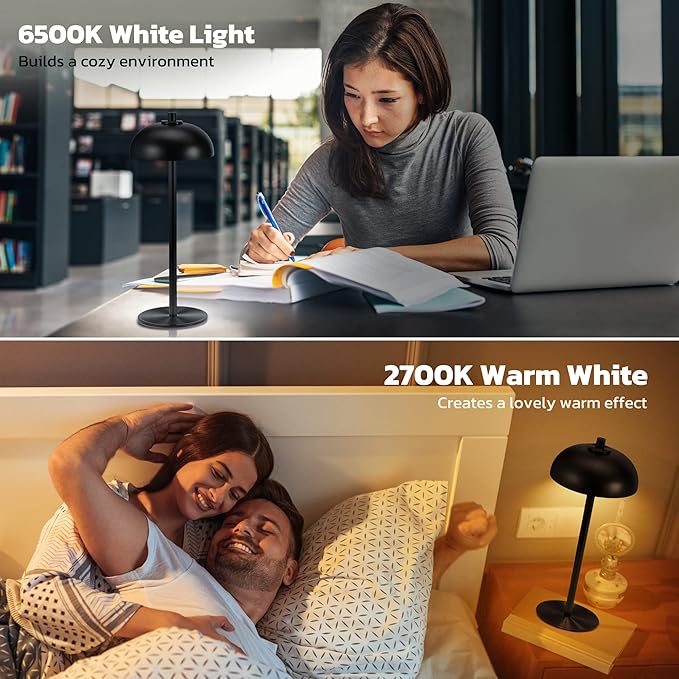 Rechargeable Cordless Table Lamp 2 Pack - 5000mAh Battery Powered Lamp, 3 Color Stepless Dimming LED Table Light with Memory Function for Indoor, Outdoor, Dinner, Home, Restaurant.(Black)