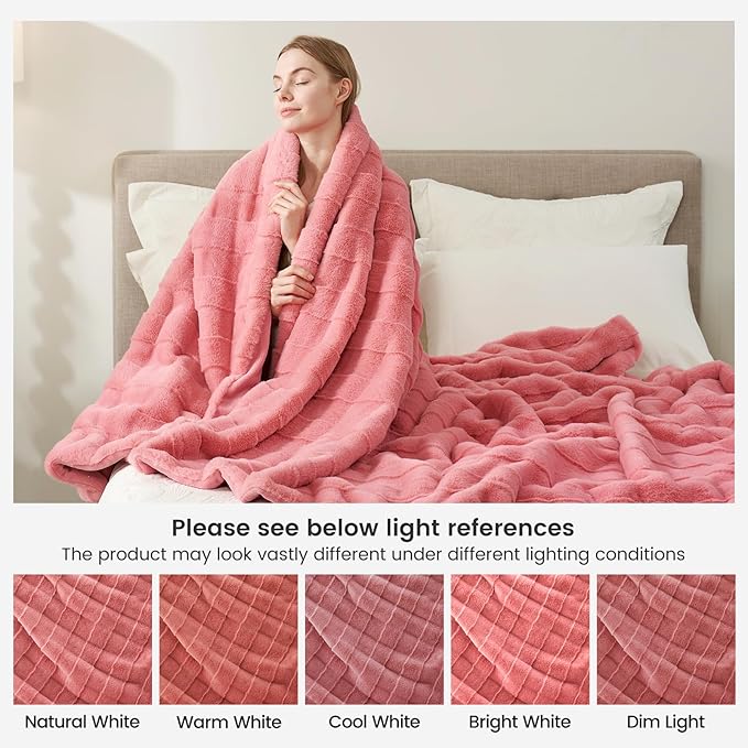 Cozy Bliss Fluffy Pink Queen Size Throw Blankets for Bed,Lightweight Cozy Soft Faux Fur Throw Blankets for Sofa Bedroom Living Room,90x90 Inches