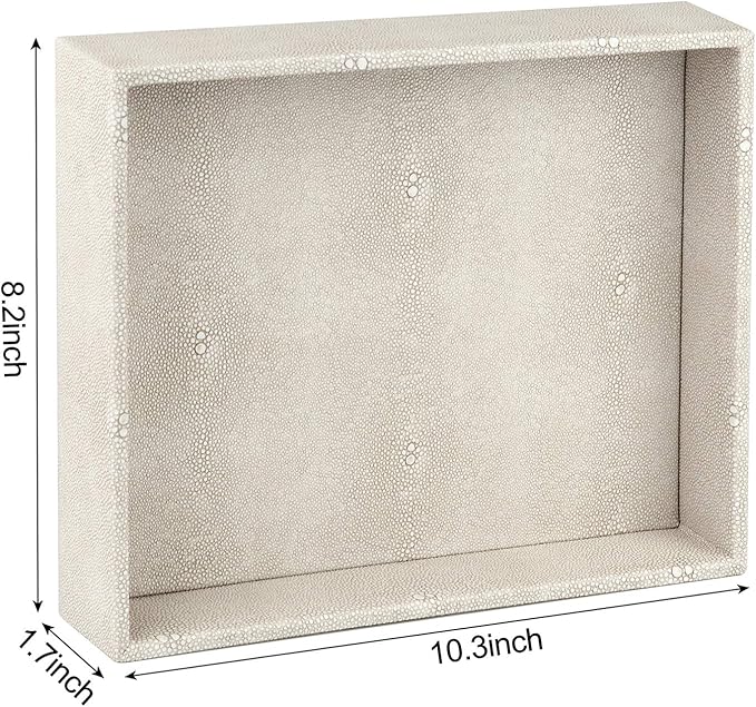 HofferRuffer Elegant Desktop Organizer, Vanity Tray, Bathroom Storage Tray Holder, Dresser Jewelry Tray, Change Coin Key Watch Catchall Tray, 10.2 x 8.4 x 1.8 inches (Light Grey Faux Leather Shagreen)