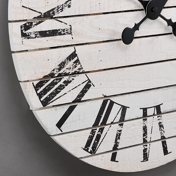 FirsTime & Co. White Farmhouse Shiplap Wall Clock, Large Vintage Decor for Living Room, Home Office, Round, Wood, Boho, 18 inches